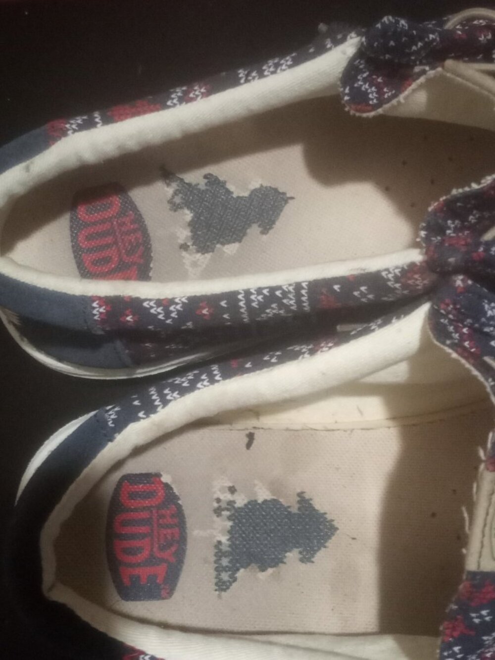 Men's Hey Dude Wally Winter Sweater Fair Isle Slip-On Shoes Navy US 12 EU 46 - Picture 12 of 13